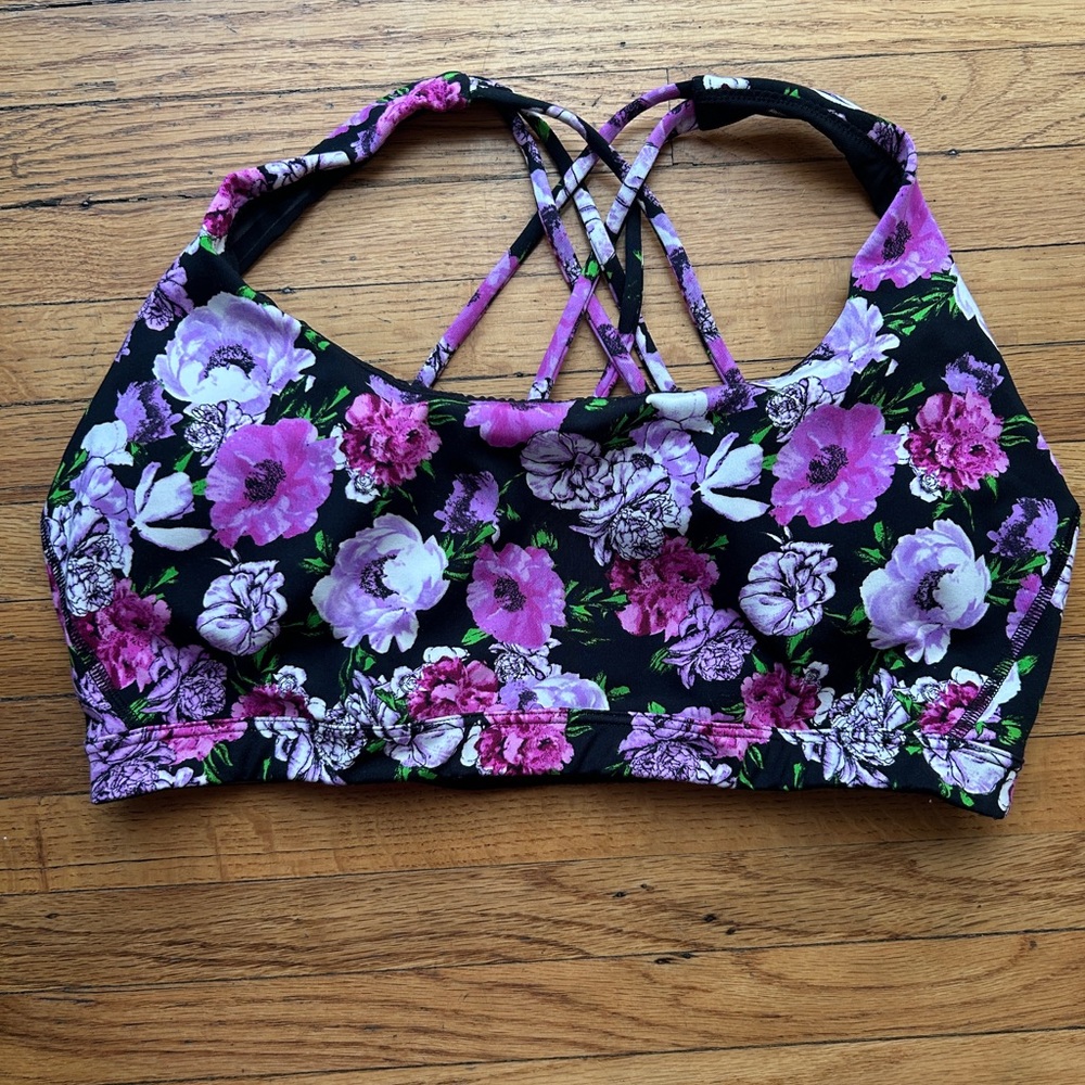 Victoria's Secret Black Sports Bra with Pink & Purple Floral Print